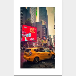 The Yellow Cab in Times Square, Manhattan, NYC Posters and Art